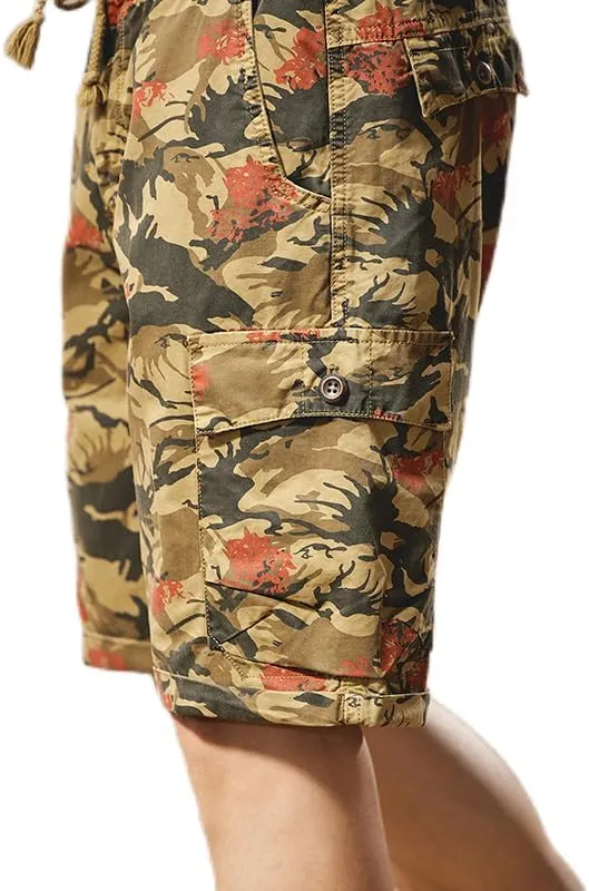 Men's Tactical Camouflage Cargo Shorts 100% Cotton Regular Fit Military Shorts with 6 Reinforced Pockets