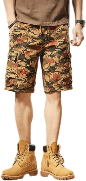 Men's Tactical Camouflage Cargo Shorts 100% Cotton Regular Fit Military Shorts with 6 Reinforced Pockets