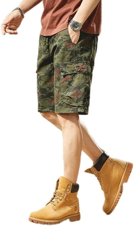 Men's Tactical Camouflage Cargo Shorts 100% Cotton Regular Fit Military Shorts with 6 Reinforced Pockets