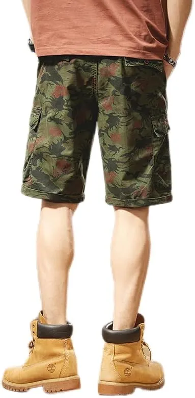 Men's Tactical Camouflage Cargo Shorts 100% Cotton Regular Fit Military Shorts with 6 Reinforced Pockets