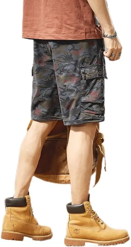 Men's Tactical Camouflage Cargo Shorts 100% Cotton Regular Fit Military Shorts with 6 Reinforced Pockets