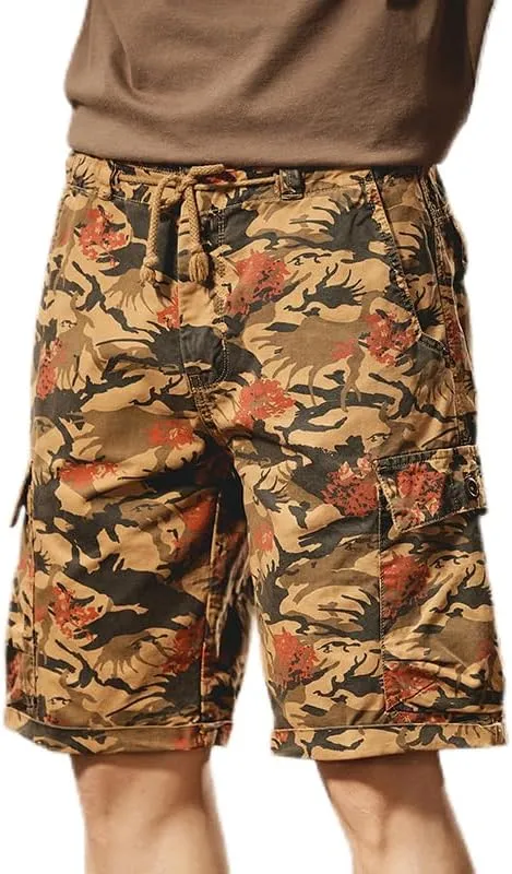 Men's Tactical Camouflage Cargo Shorts 100% Cotton Regular Fit Military Shorts with 6 Reinforced Pockets