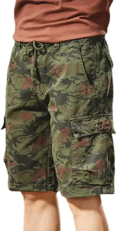Men's Tactical Camouflage Cargo Shorts 100% Cotton Regular Fit Military Shorts with 6 Reinforced Pockets
