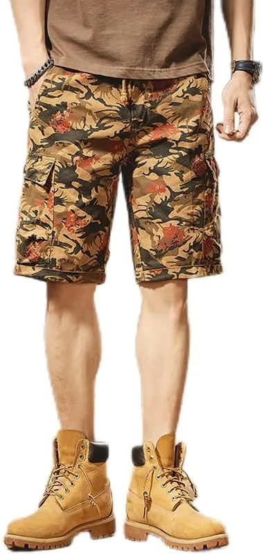 Men's Tactical Camouflage Cargo Shorts 100% Cotton Regular Fit Military Shorts with 6 Reinforced Pockets