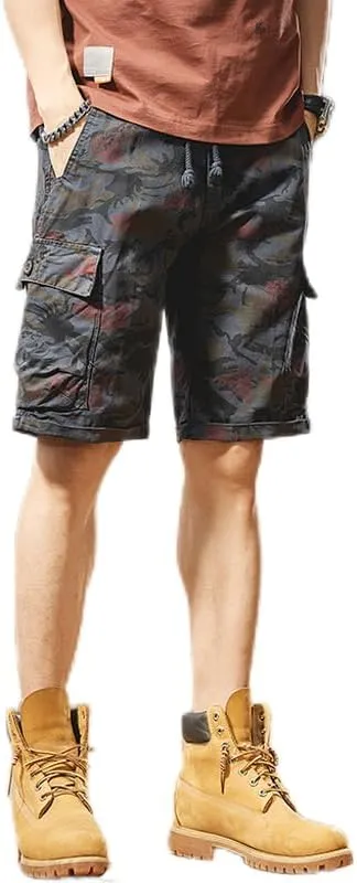 Men's Tactical Camouflage Cargo Shorts 100% Cotton Regular Fit Military Shorts with 6 Reinforced Pockets