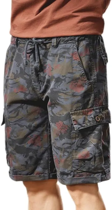 Men's Tactical Camouflage Cargo Shorts 100% Cotton Regular Fit Military Shorts with 6 Reinforced Pockets
