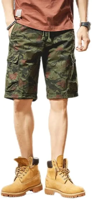 Men's Tactical Camouflage Cargo Shorts 100% Cotton Regular Fit Military Shorts with 6 Reinforced Pockets