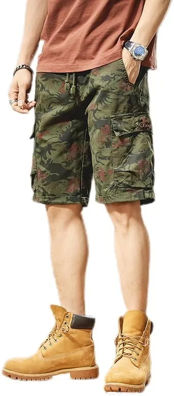 Men's Tactical Camouflage Cargo Shorts 100% Cotton Regular Fit Military Shorts with 6 Reinforced Pockets