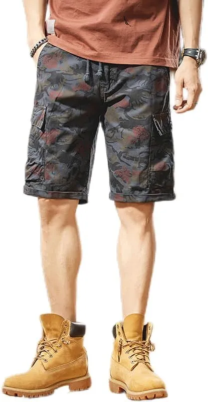 Men's Tactical Camouflage Cargo Shorts 100% Cotton Regular Fit Military Shorts with 6 Reinforced Pockets