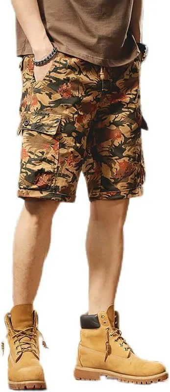 Men's Tactical Camouflage Cargo Shorts 100% Cotton Regular Fit Military Shorts with 6 Reinforced Pockets