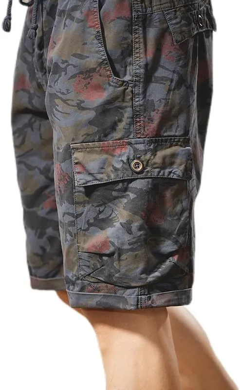 Men's Tactical Camouflage Cargo Shorts 100% Cotton Regular Fit Military Shorts with 6 Reinforced Pockets
