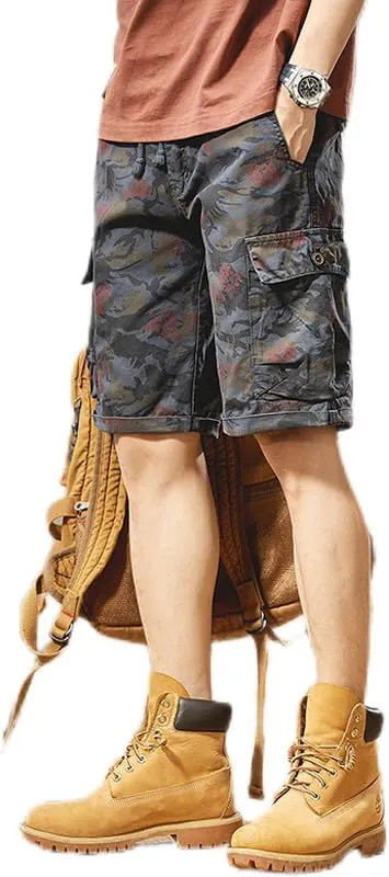 Men's Tactical Camouflage Cargo Shorts 100% Cotton Regular Fit Military Shorts with 6 Reinforced Pockets