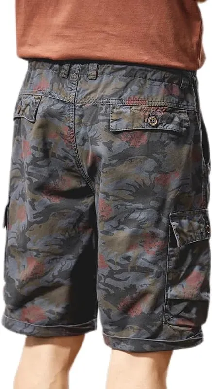 Men's Tactical Camouflage Cargo Shorts 100% Cotton Regular Fit Military Shorts with 6 Reinforced Pockets