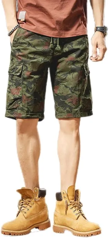 Men's Tactical Camouflage Cargo Shorts 100% Cotton Regular Fit Military Shorts with 6 Reinforced Pockets