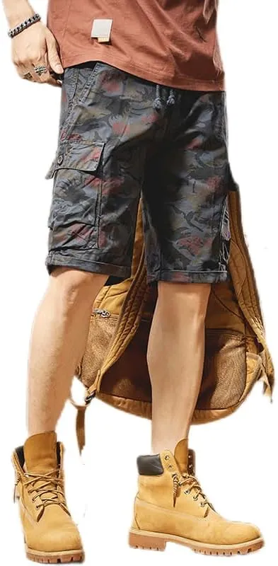 Men's Tactical Camouflage Cargo Shorts 100% Cotton Regular Fit Military Shorts with 6 Reinforced Pockets
