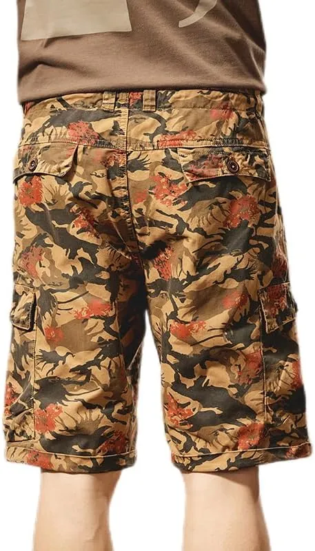 Men's Tactical Camouflage Cargo Shorts 100% Cotton Regular Fit Military Shorts with 6 Reinforced Pockets