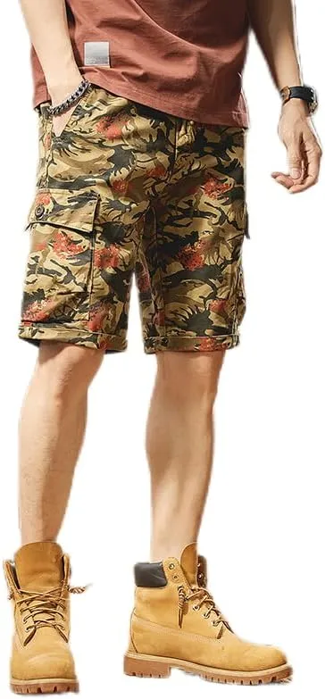 Men's Tactical Camouflage Cargo Shorts 100% Cotton Regular Fit Military Shorts with 6 Reinforced Pockets