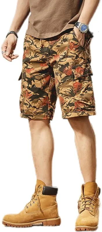Men's Tactical Camouflage Cargo Shorts 100% Cotton Regular Fit Military Shorts with 6 Reinforced Pockets