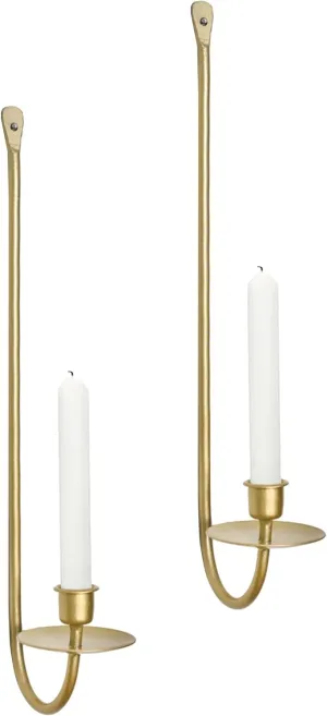 Metal Wall Candle Sconce Holder Set of 2 Wall Mount Candle Holder Pillar Holder Modern Wall Candle Sconces Hanging for Living Room Farmhouse Fireplace Wedding 16.5"×5"×3" (Gold)