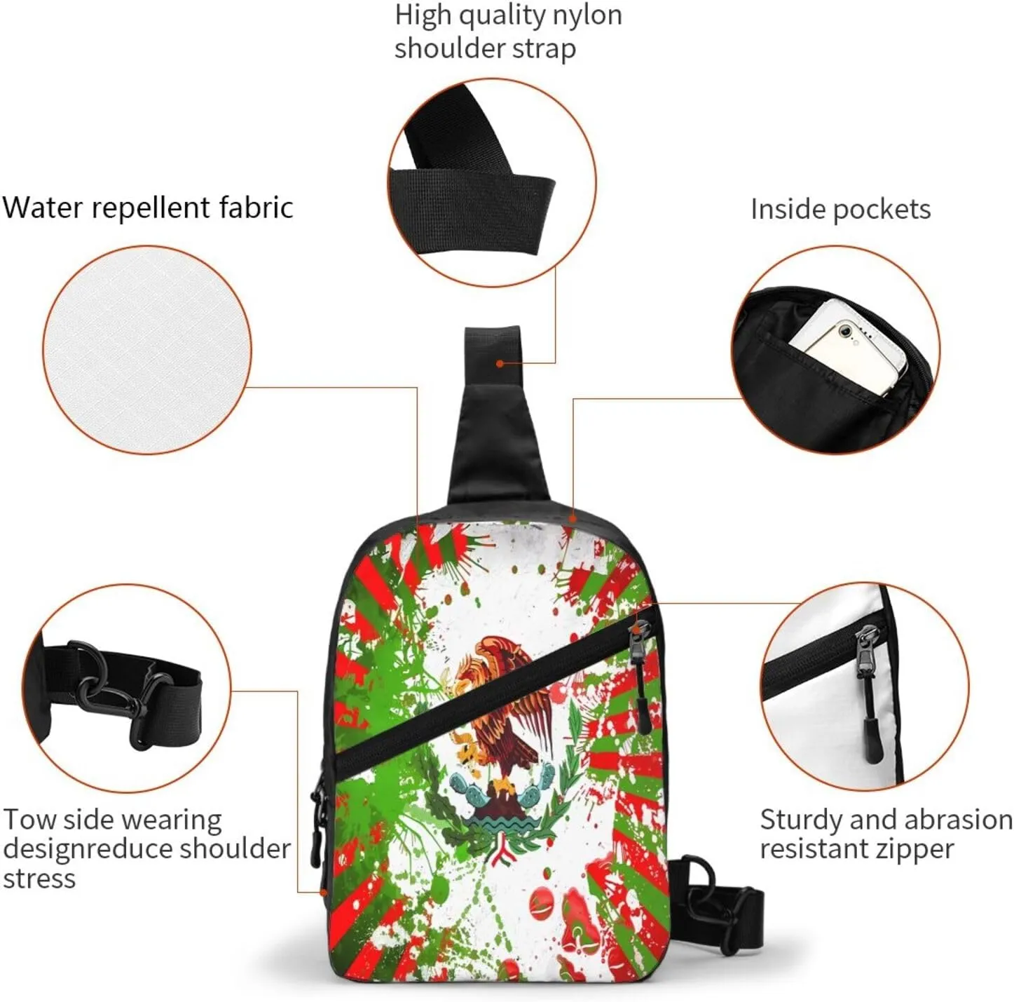 Mexican Flag Viva México Art Crossbody Bag Portable Sling Bags Foldable Chest Daypack Reusable Sports Shoulder Backpack Diagonally Casual Rucksack Travel Bag