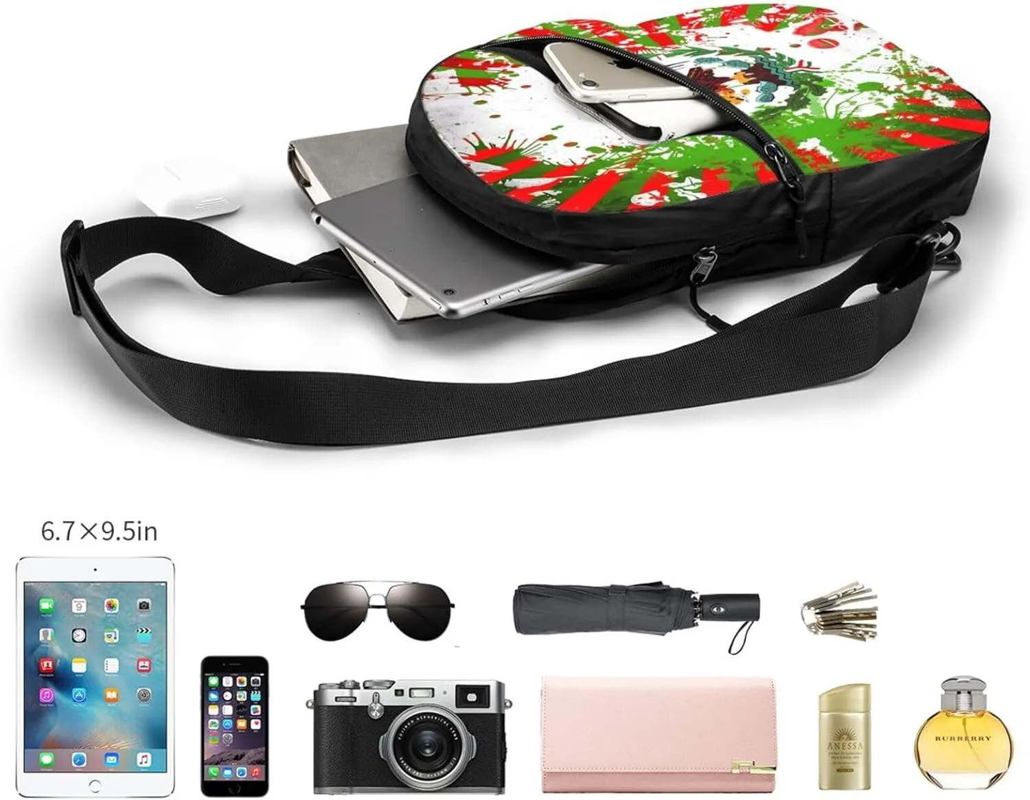 Mexican Flag Viva México Art Crossbody Bag Portable Sling Bags Foldable Chest Daypack Reusable Sports Shoulder Backpack Diagonally Casual Rucksack Travel Bag