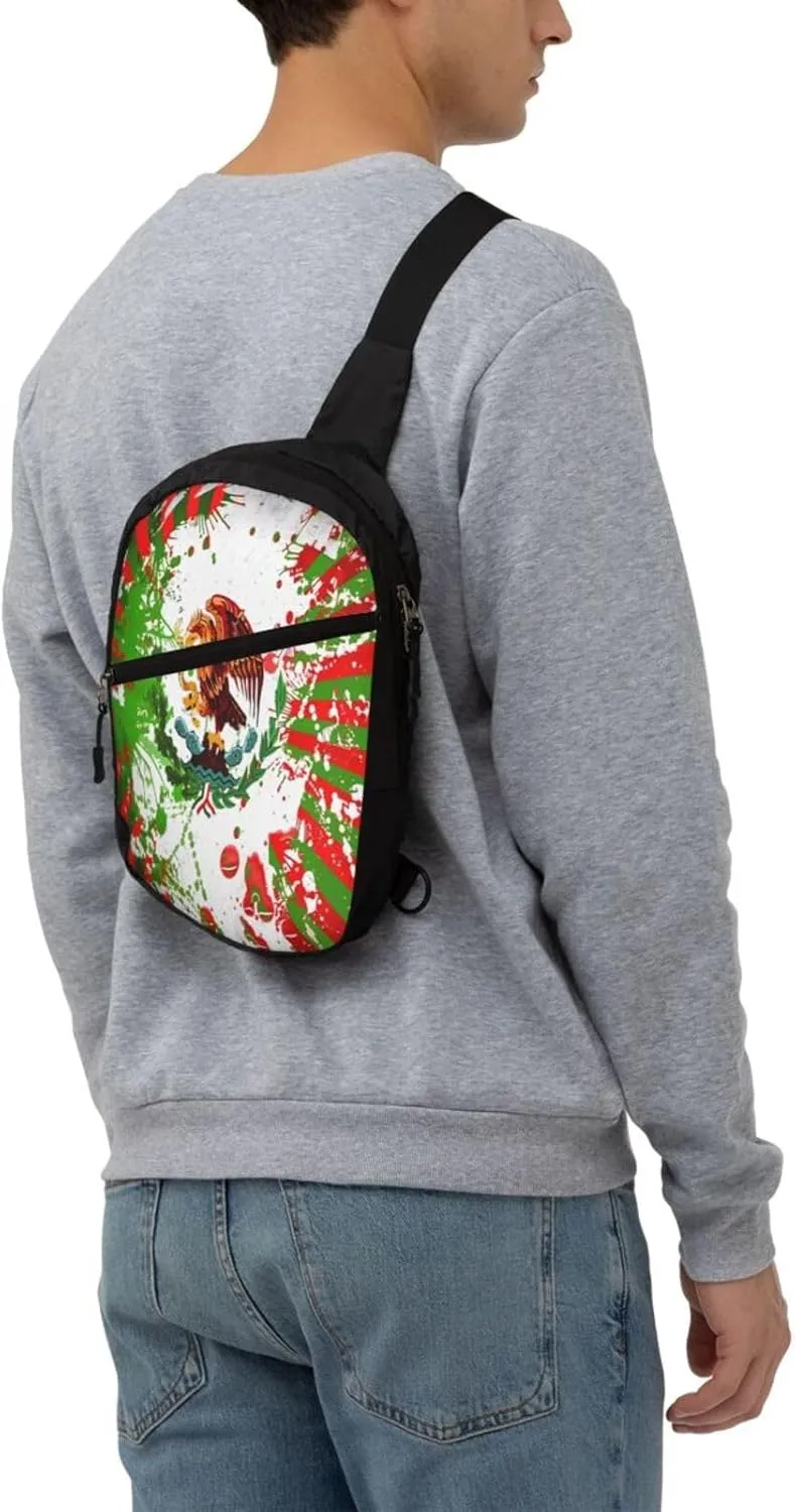 Mexican Flag Viva México Art Crossbody Bag Portable Sling Bags Foldable Chest Daypack Reusable Sports Shoulder Backpack Diagonally Casual Rucksack Travel Bag