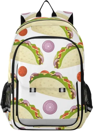 Mexican Food Tacos Onion Backpack Girls Boys Elementary School Bags Bookbags Laptop Backpack Travel Daypack Safe Reflective Stripes
