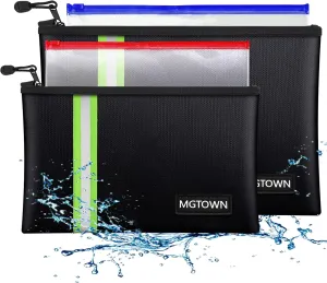 MGTOWN Fireproof Document Bags, 14.9"x10.2" & 11.6"x7" Waterproof & Fireproof Storage for Documents, Money, Cash & Valuables - Black, Letter & Legal Size
