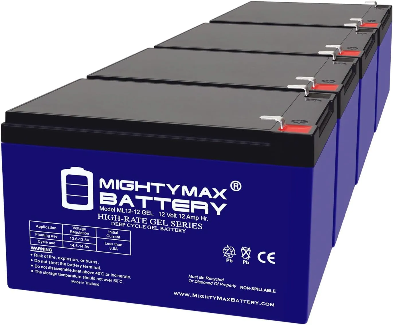 Mighty Max Battery 12V 12AH GEL F2 Replacement Battery Compatible with Shoprider Dasher 9, Start 8 Scooter - 4 Pack
