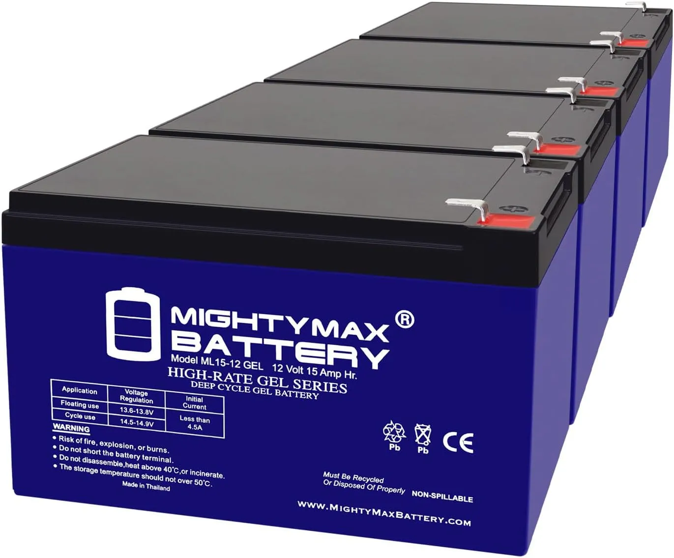 Mighty Max Battery 12V 15AH Gel F2 Replacement Battery Compatible with Mongoose Impact - 4 Pack