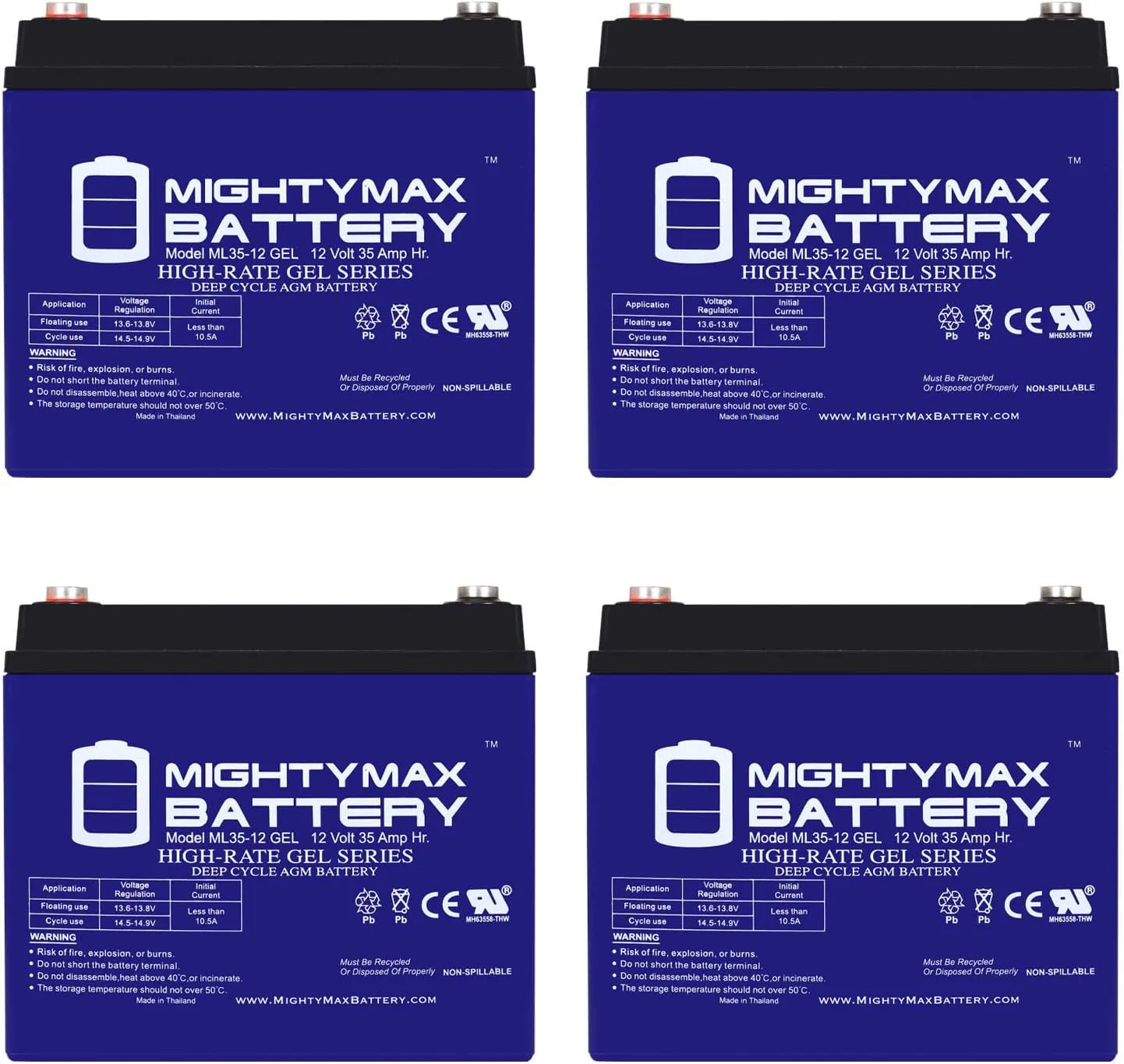 Mighty Max Battery 12V 35AH GEL Battery for Clubrunner Dynamis PowaKaddy - 4 Pack