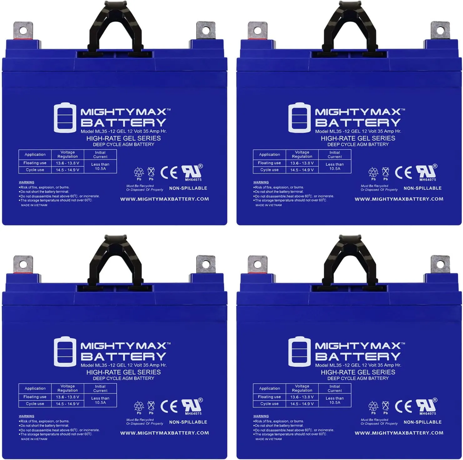 Mighty Max Battery 12V 35AH Gel NB Replacement Battery Compatible with Shoprider 109101-88104-36L - 4 Pack