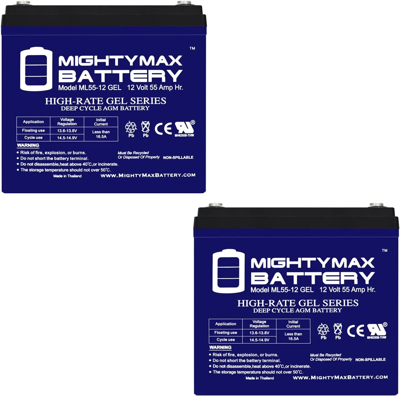 Mighty Max Battery 12V 55AH GEL Battery for Golden Technology,Alante,MK,8G22NF - 2 Pack