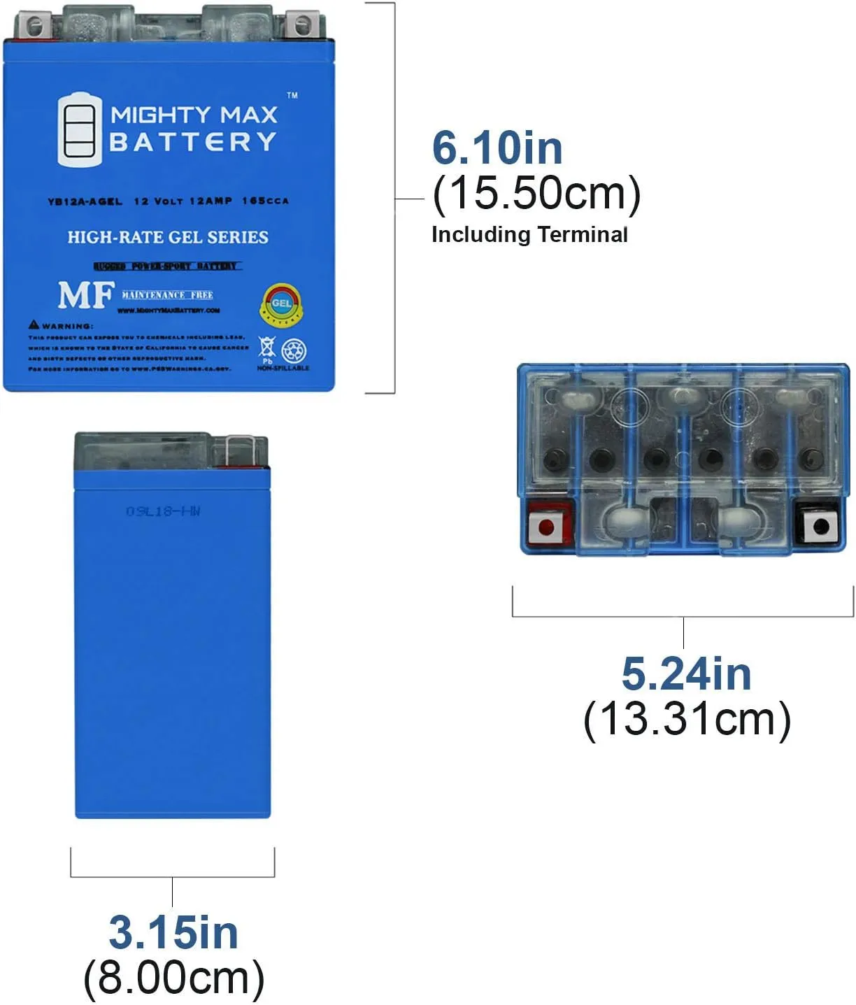 Mighty Max Battery YB12A-AGEL -12 Volt 12 AH, 165 CCA, GEL Type, Rechargeable Maintenance Free SLA AGM Motorcycle Battery