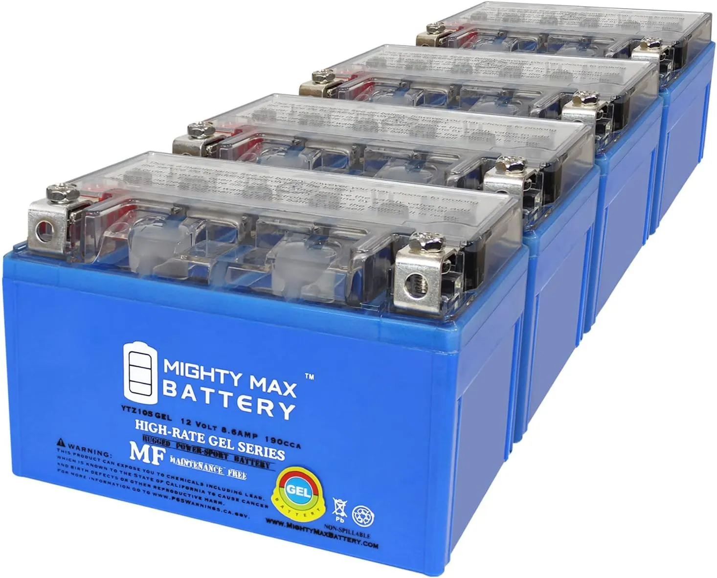 Mighty Max Battery YTZ10SGEL 12V 8.6AH GEL Replacement Battery compatible with Antigravity ATZ-10-RS - 4 Pack