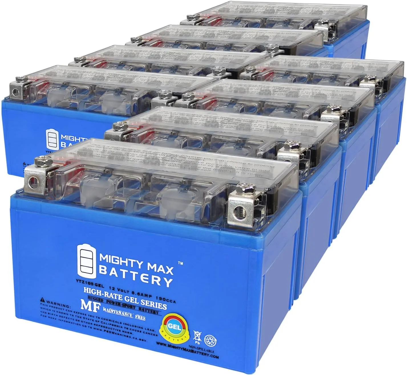 Mighty Max Battery YTZ10SGEL 12V 8.6AH GEL Replacement Battery compatible with Honda CBF 600 / S 08-13 - 8 Pack