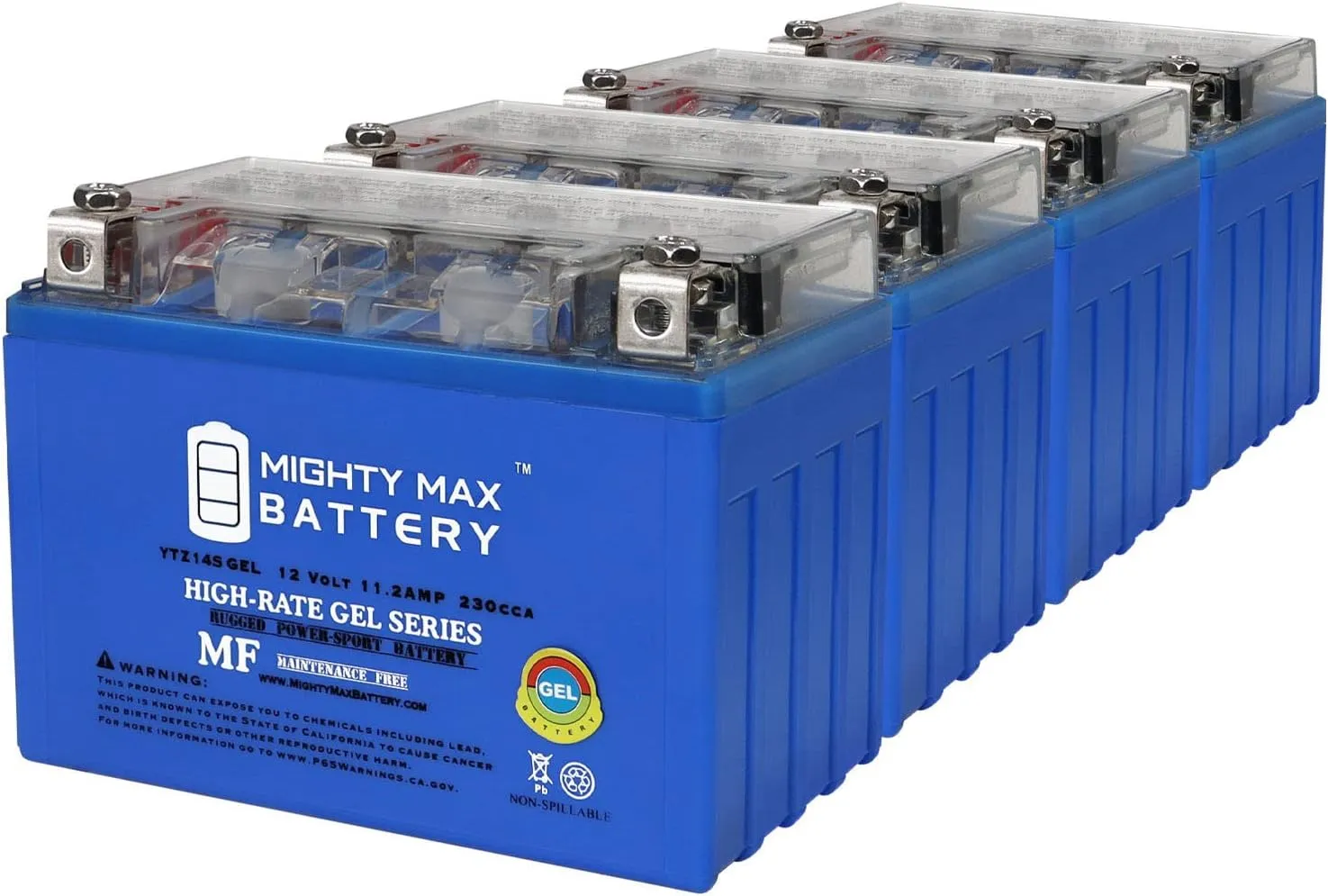 Mighty Max Battery YTZ14SGEL 12V 11.2AH Replacement Battery compatible with Protek YTZ14S - 4 Pack