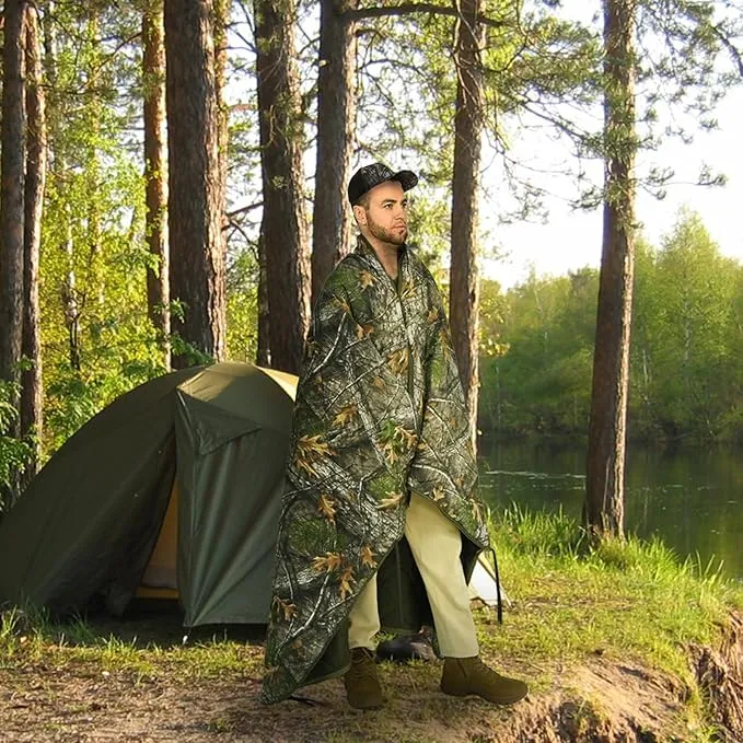 Military Poncho Liner with Zipper Camping Blanket Army Multicam Woobie Sleeping Bag Insulated Waterproof for Travel Outdoor Survival Hunting