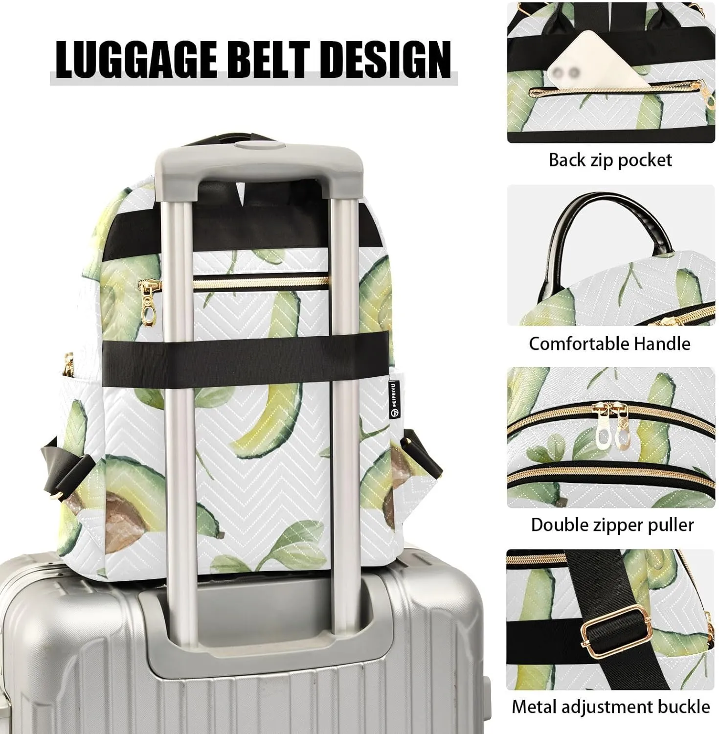 Mini Backpack Quilted Purse for Womens Small Backpack Daypack Avocado Print for Travel Daily Outing,Multi12