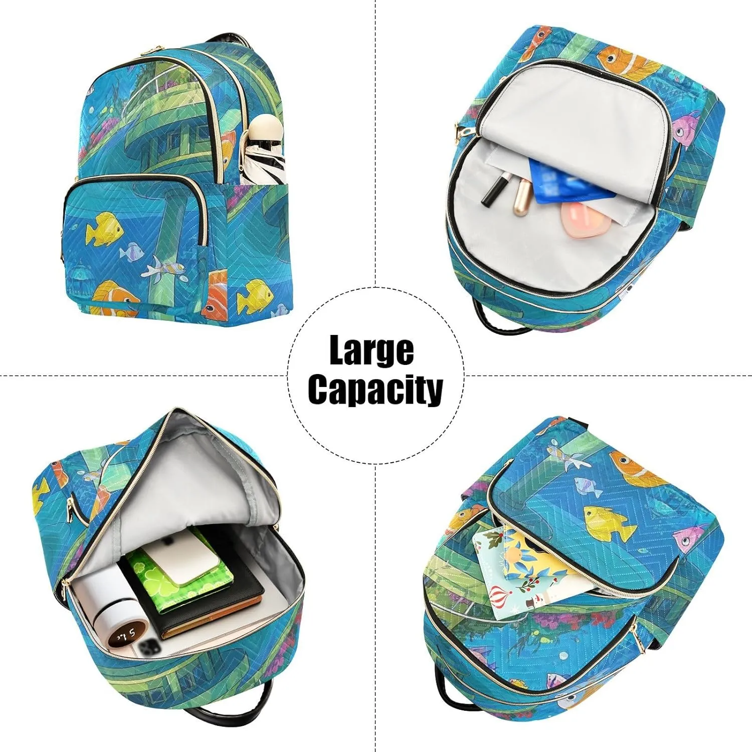 Mini Backpack Quilted Purse for Womens Small Backpack Daypack Coral Pattern for Travel Daily Work,Multi10