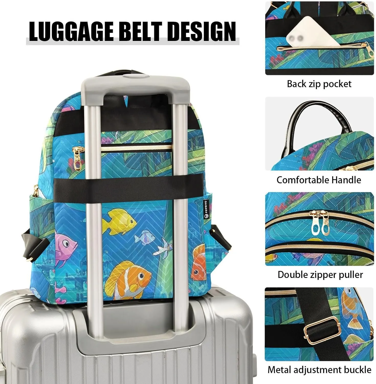 Mini Backpack Quilted Purse for Womens Small Backpack Daypack Coral Pattern for Travel Daily Work,Multi10