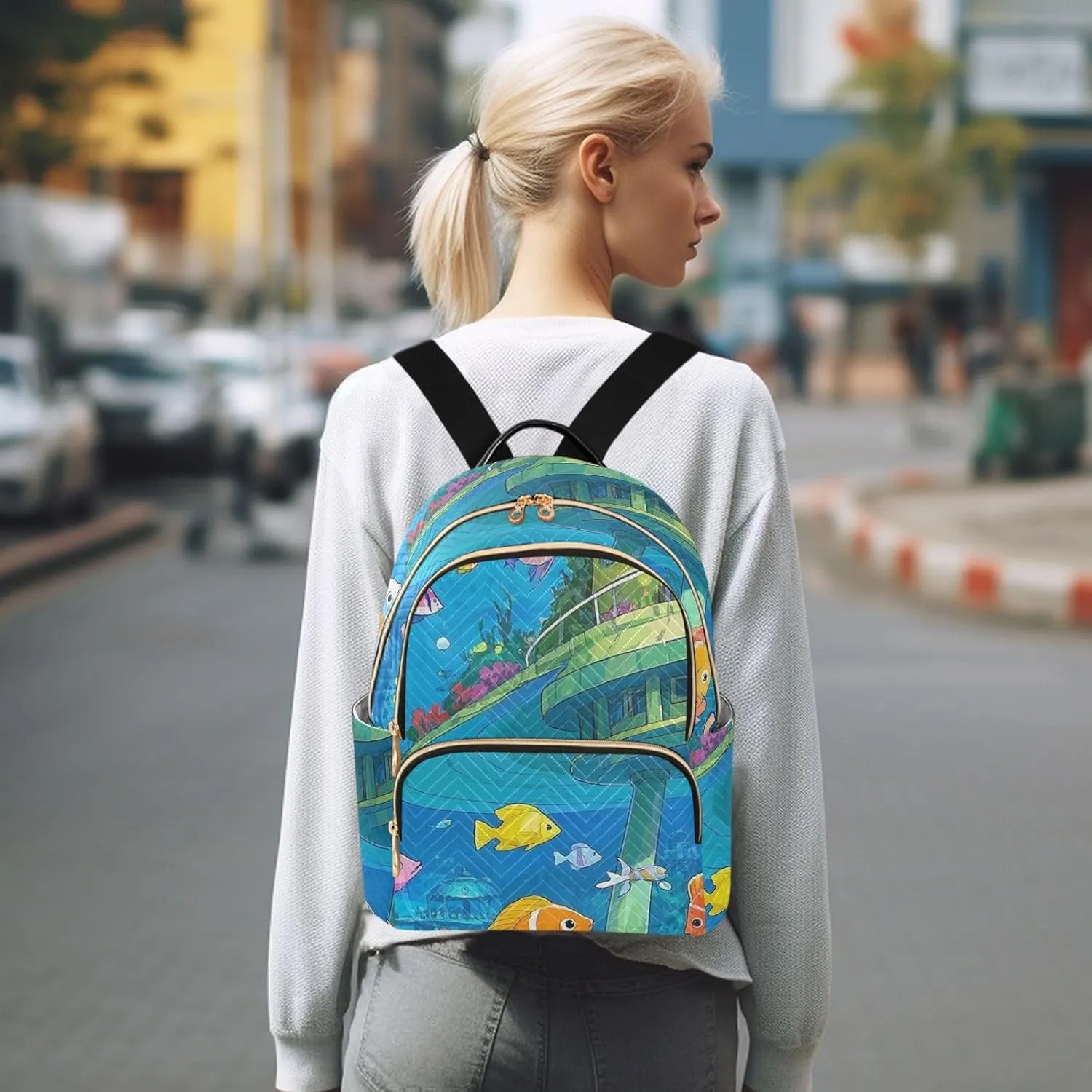 Mini Backpack Quilted Purse for Womens Small Backpack Daypack Coral Pattern for Travel Daily Work,Multi10