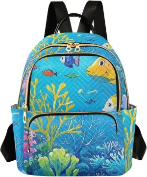 Mini Backpack Quilted Purse for Womens Small Backpack Daypack Coral Pattern for Travel Daily Work,Multi9