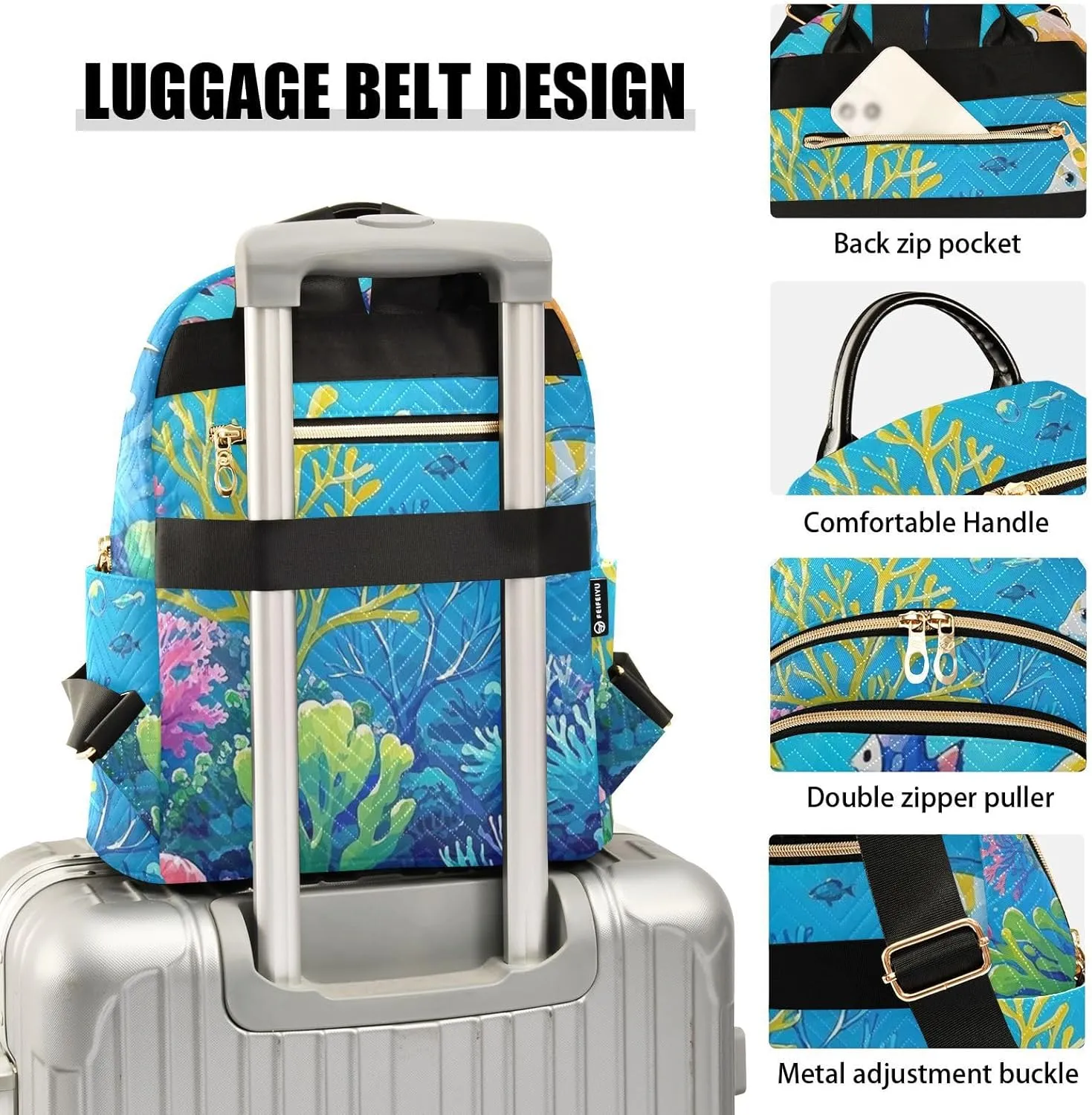 Mini Backpack Quilted Purse for Womens Small Backpack Daypack Coral Pattern for Travel Daily Work,Multi9