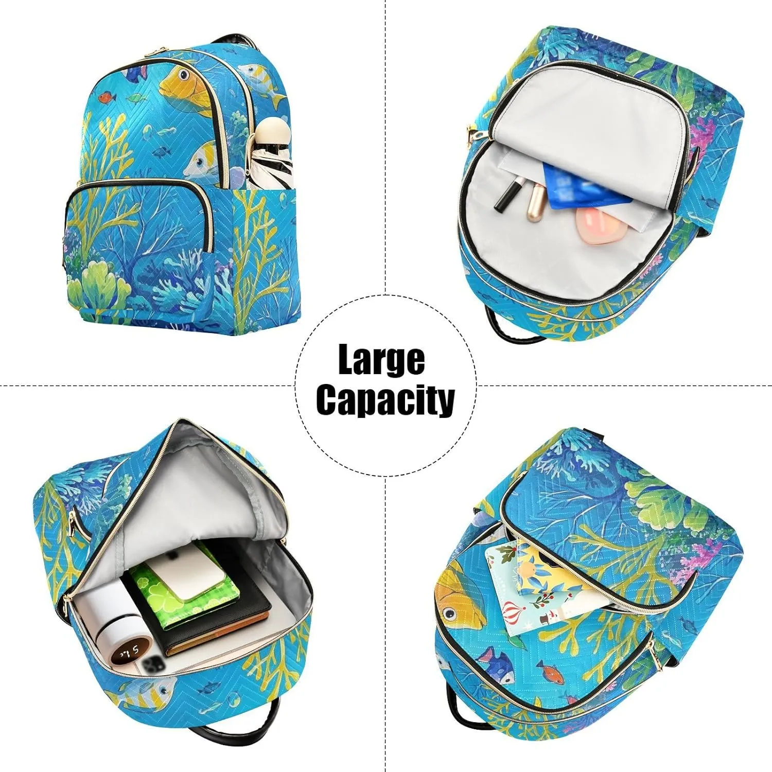 Mini Backpack Quilted Purse for Womens Small Backpack Daypack Coral Pattern for Travel Daily Work,Multi9