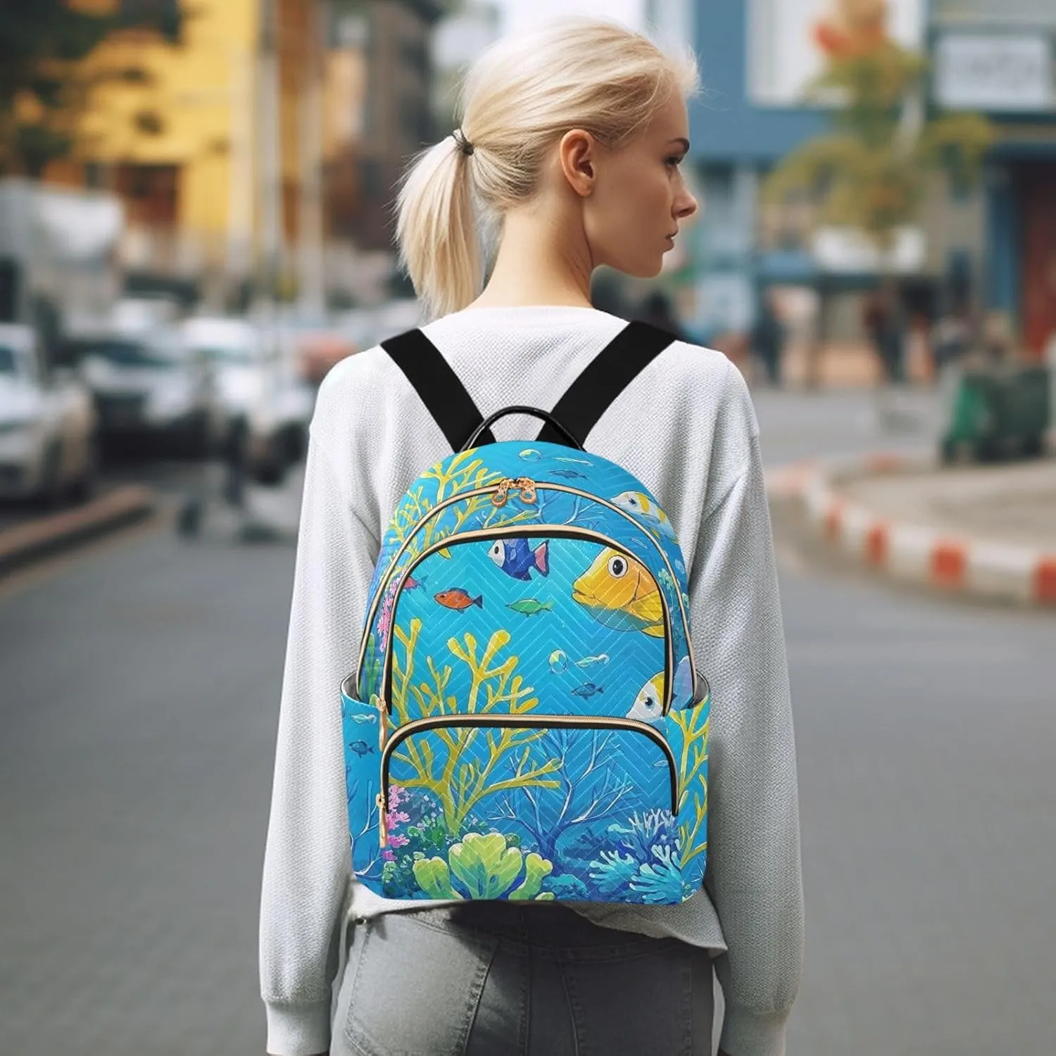 Mini Backpack Quilted Purse for Womens Small Backpack Daypack Coral Pattern for Travel Daily Work,Multi9