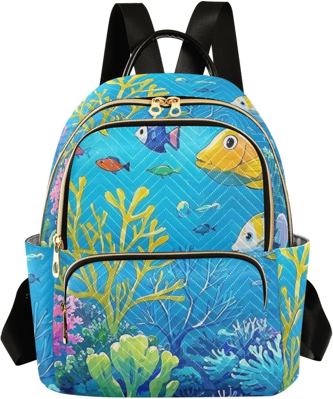 Mini Backpack Quilted Purse for Womens Small Backpack Daypack Coral Pattern for Travel Daily Work,Multi9