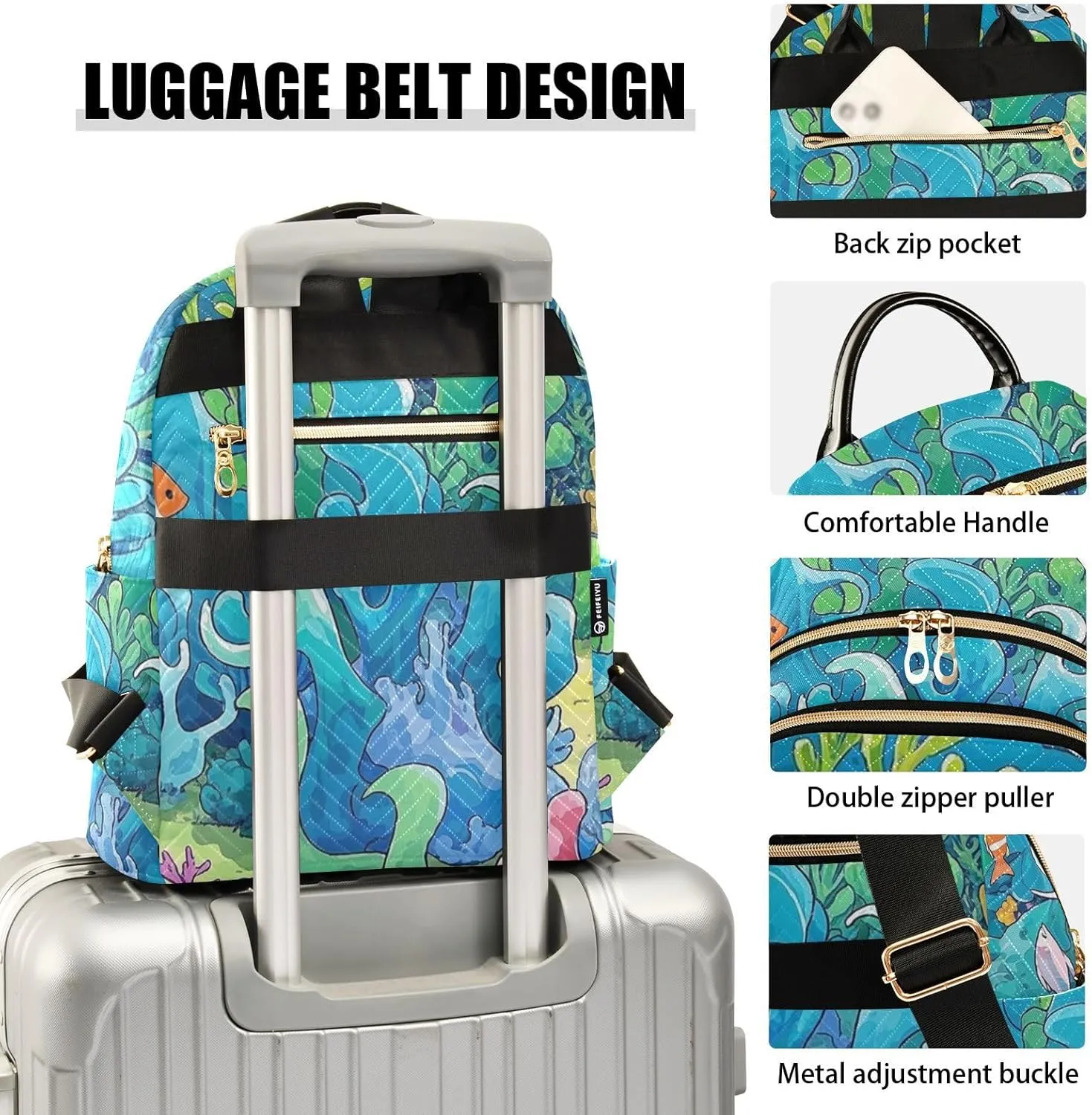 Mini Backpack Quilted Purse for Womens Small Backpack Daypack Coral Print for Travel Daily Work,Multi11