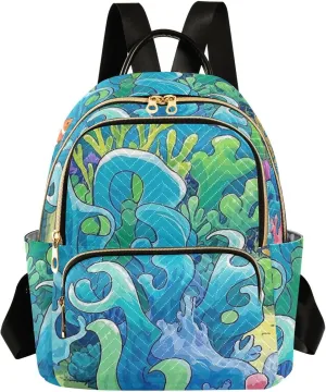Mini Backpack Quilted Purse for Womens Small Backpack Daypack Coral Print for Travel Daily Work,Multi11