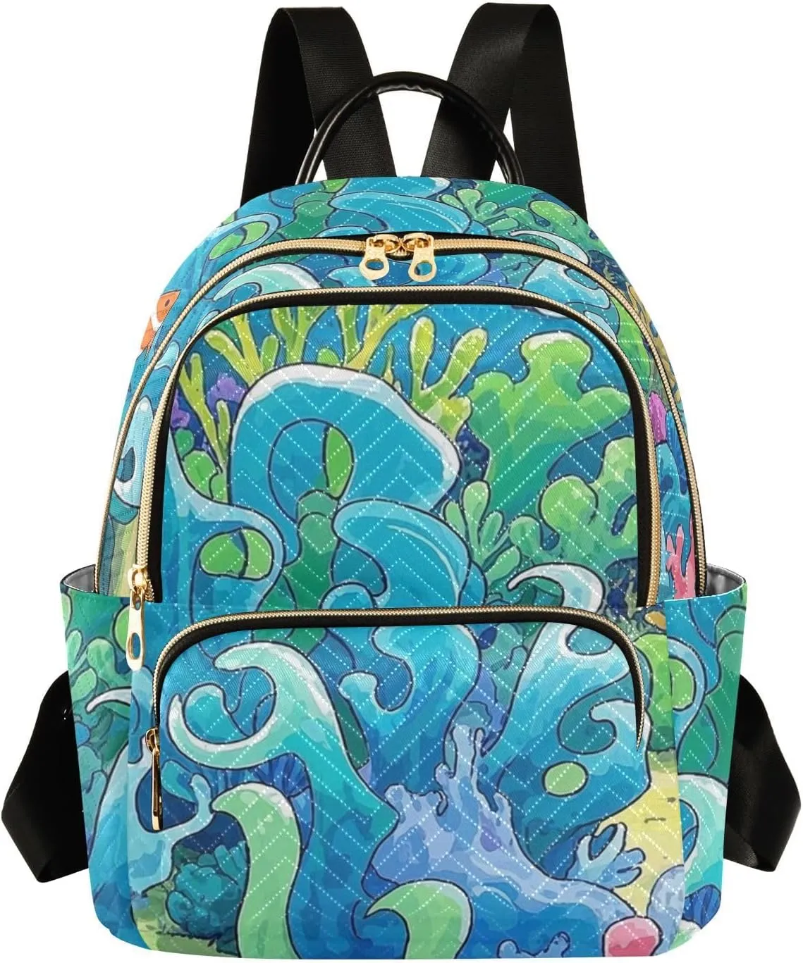 Mini Backpack Quilted Purse for Womens Small Backpack Daypack Coral Print for Travel Daily Work,Multi11